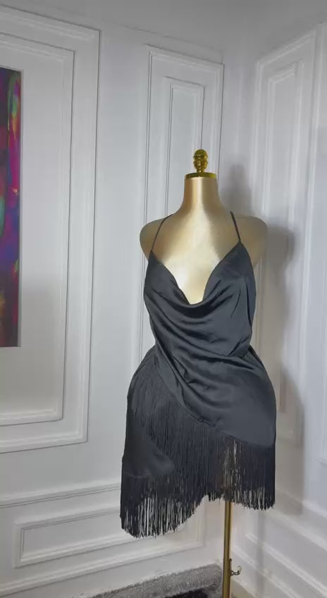 FRINGE SILK ELEGANT DRESS